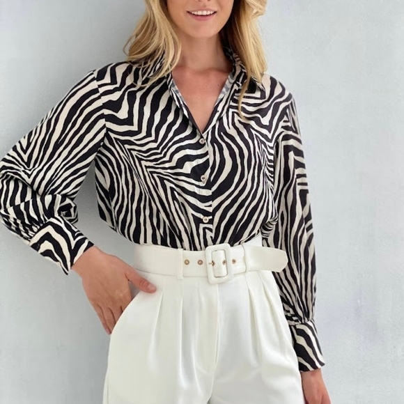 Ann Taylor Zebra Print Camp Shirt - Picture 1 of 7